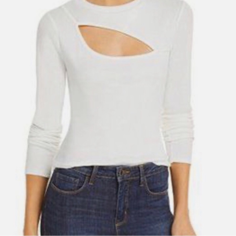 Aqua ( from Bloomingdales) body hugging off White cut out top